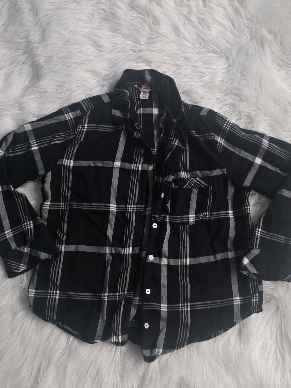 Victoria's Secret Black and White Plaid Button-Down Shirt